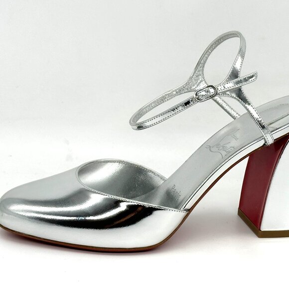 Christian Louboutin JANE PUMP 85 Metallic Leather Ankle Strap Heels Shoes - Picture 6 of 14